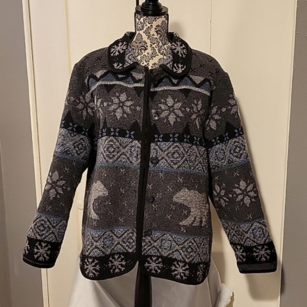 Sonoma Jean Co Wool Blend Nordic Polar Bear Sweater Jacket